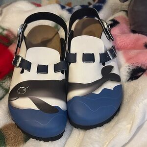 Birkenstock Whale Design Mules - Blue and White Birki’s 39